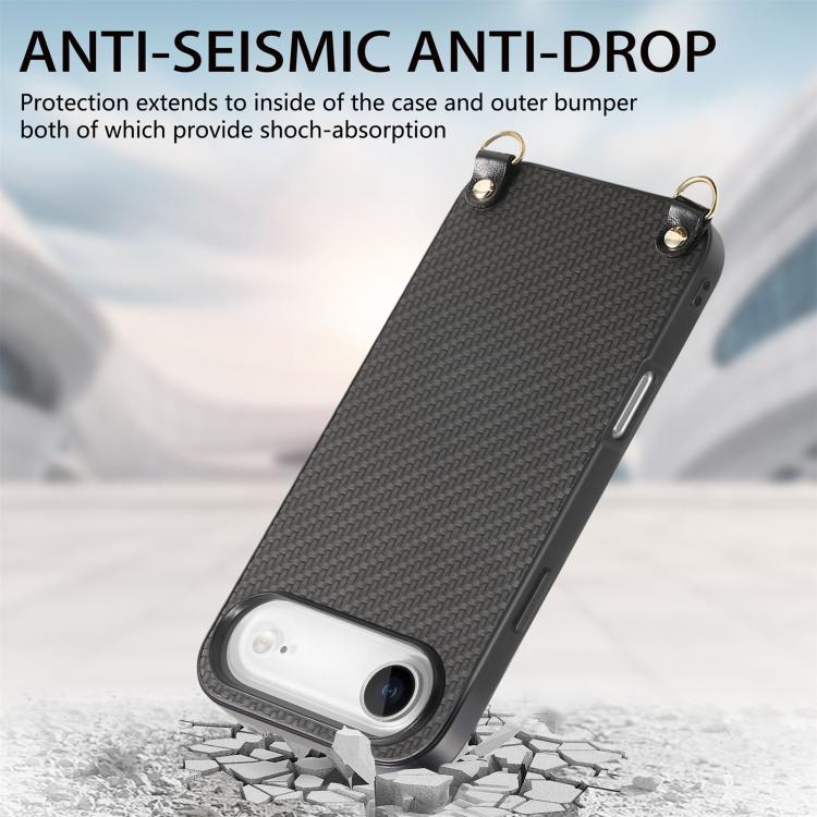 For iPhone Air Carbon Fiber Texture Leather Back Phone Case with Crossbody Strap