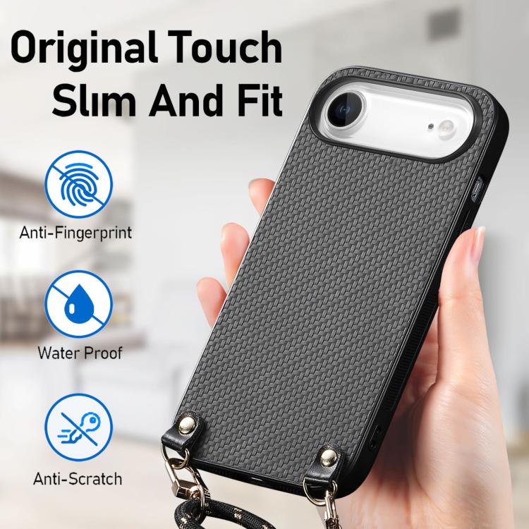 For iPhone Air Carbon Fiber Texture Leather Back Phone Case with Crossbody Strap