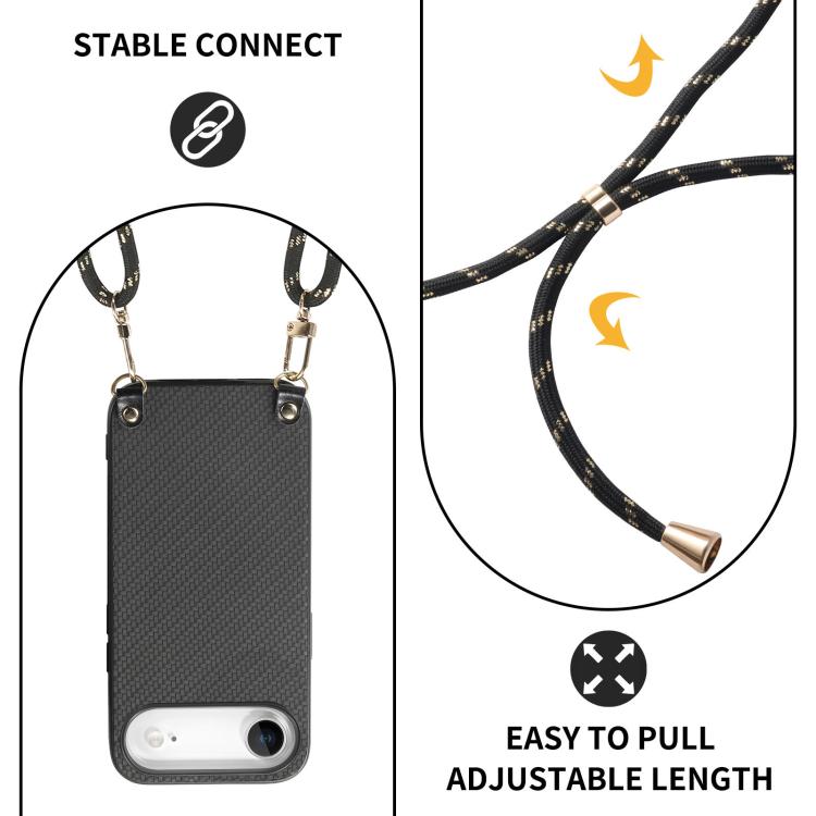 For iPhone Air Carbon Fiber Texture Leather Back Phone Case with Crossbody Strap