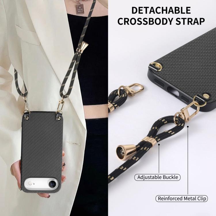 For iPhone Air Carbon Fiber Texture Leather Back Phone Case with Crossbody Strap