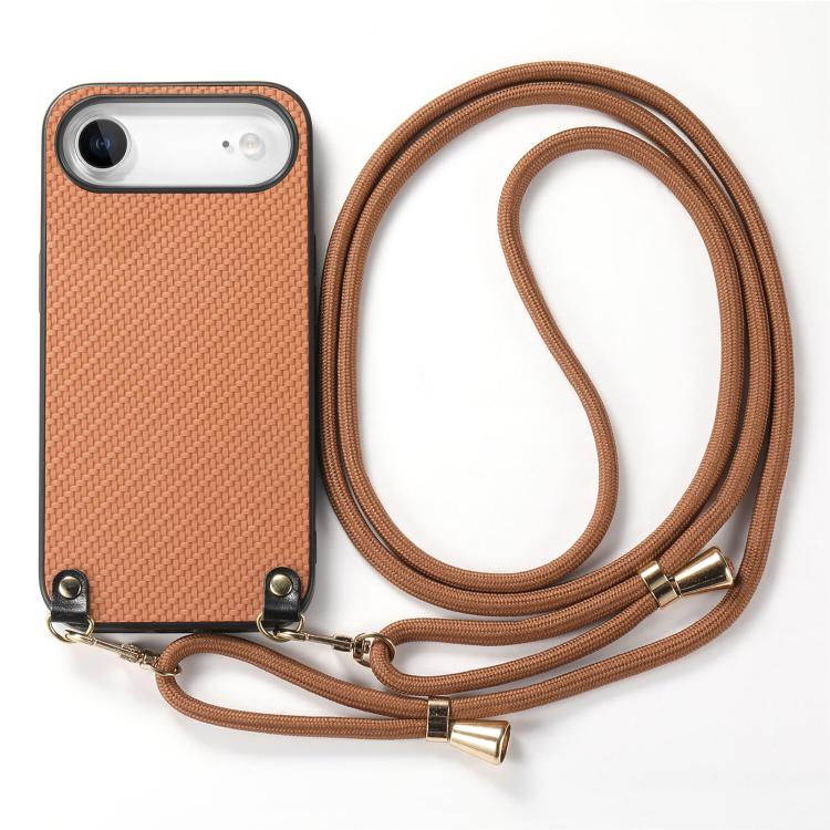 For iPhone Air Carbon Fiber Texture Leather Back Phone Case with Crossbody Strap