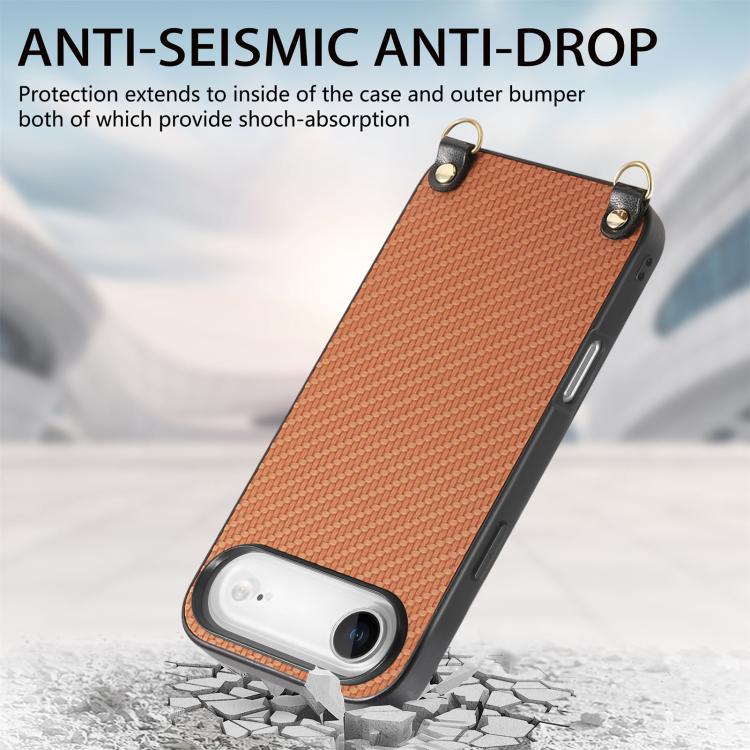 For iPhone Air Carbon Fiber Texture Leather Back Phone Case with Crossbody Strap