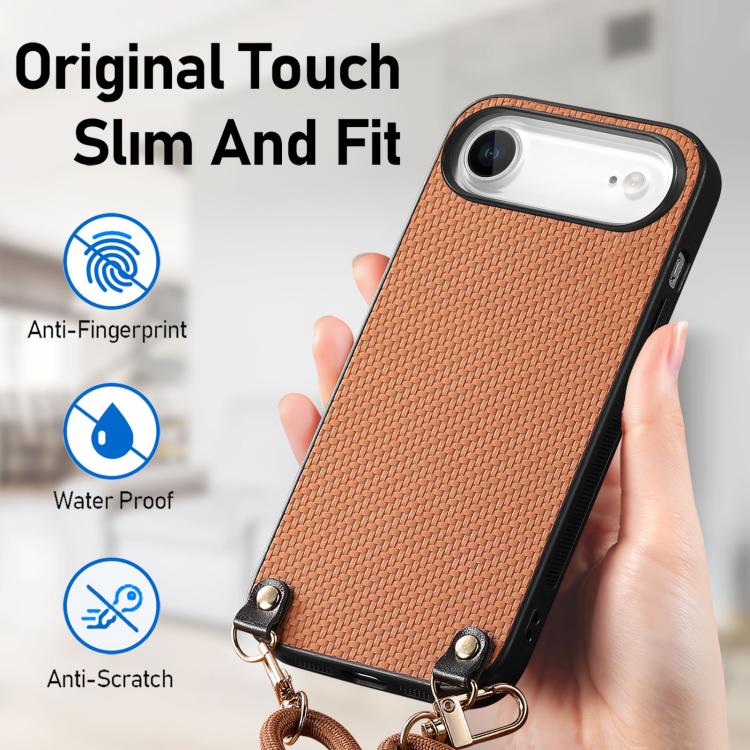 For iPhone Air Carbon Fiber Texture Leather Back Phone Case with Crossbody Strap