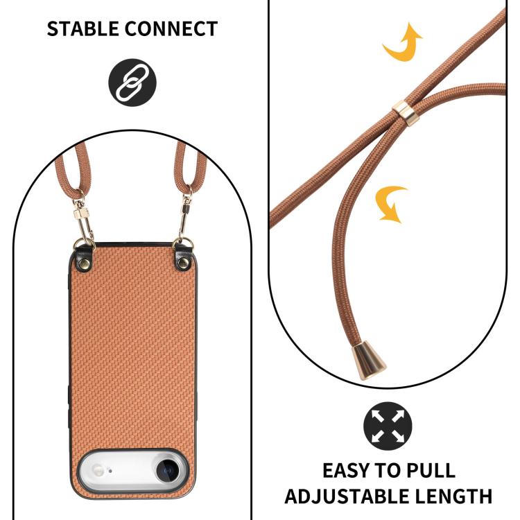 For iPhone Air Carbon Fiber Texture Leather Back Phone Case with Crossbody Strap