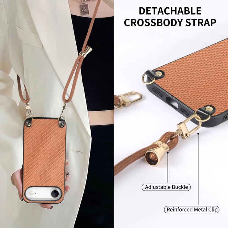 For iPhone Air Carbon Fiber Texture Leather Back Phone Case with Crossbody Strap