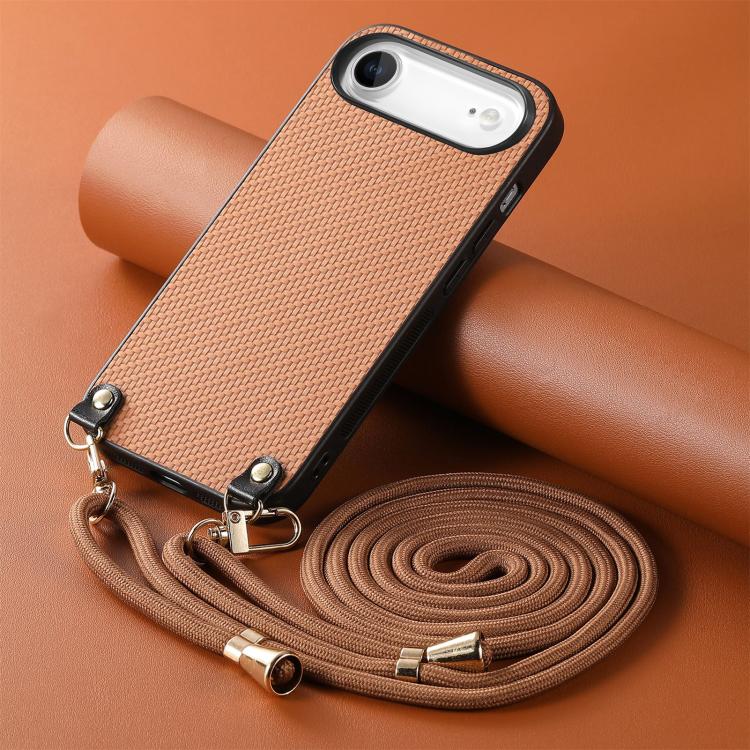 For iPhone Air Carbon Fiber Texture Leather Back Phone Case with Crossbody Strap
