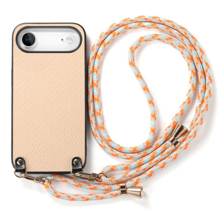 For iPhone Air Carbon Fiber Texture Leather Back Phone Case with Crossbody Strap