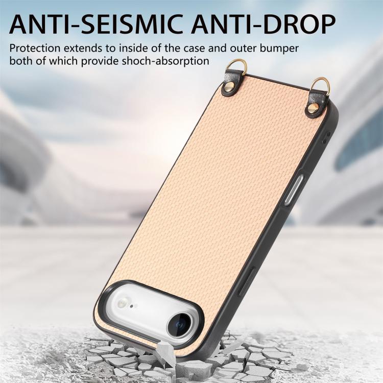For iPhone Air Carbon Fiber Texture Leather Back Phone Case with Crossbody Strap