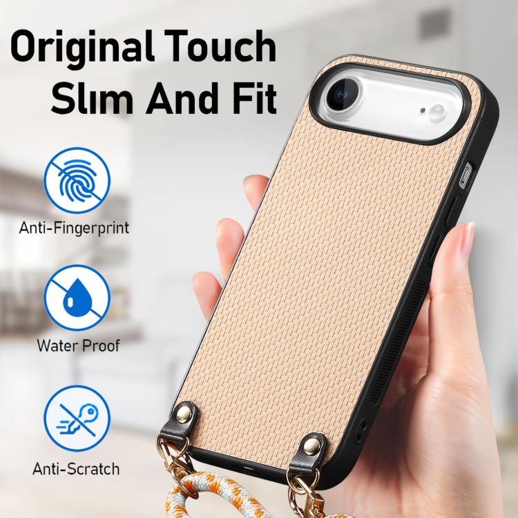 For iPhone Air Carbon Fiber Texture Leather Back Phone Case with Crossbody Strap