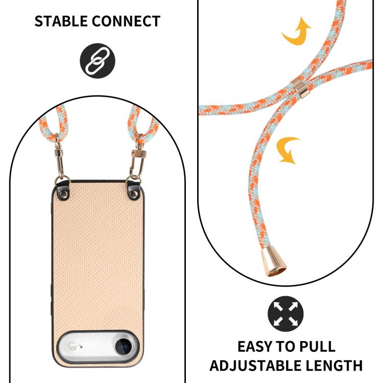 For iPhone Air Carbon Fiber Texture Leather Back Phone Case with Crossbody Strap