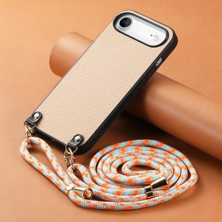 For iPhone Air Carbon Fiber Texture Leather Back Phone Case with Crossbody Strap