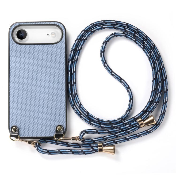 For iPhone Air Carbon Fiber Texture Leather Back Phone Case with Crossbody Strap