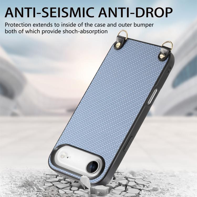 For iPhone Air Carbon Fiber Texture Leather Back Phone Case with Crossbody Strap