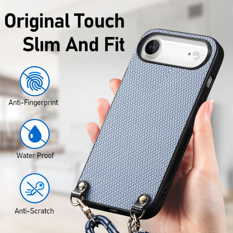 For iPhone Air Carbon Fiber Texture Leather Back Phone Case with Crossbody Strap