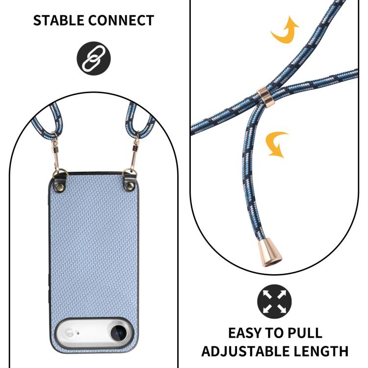 For iPhone Air Carbon Fiber Texture Leather Back Phone Case with Crossbody Strap