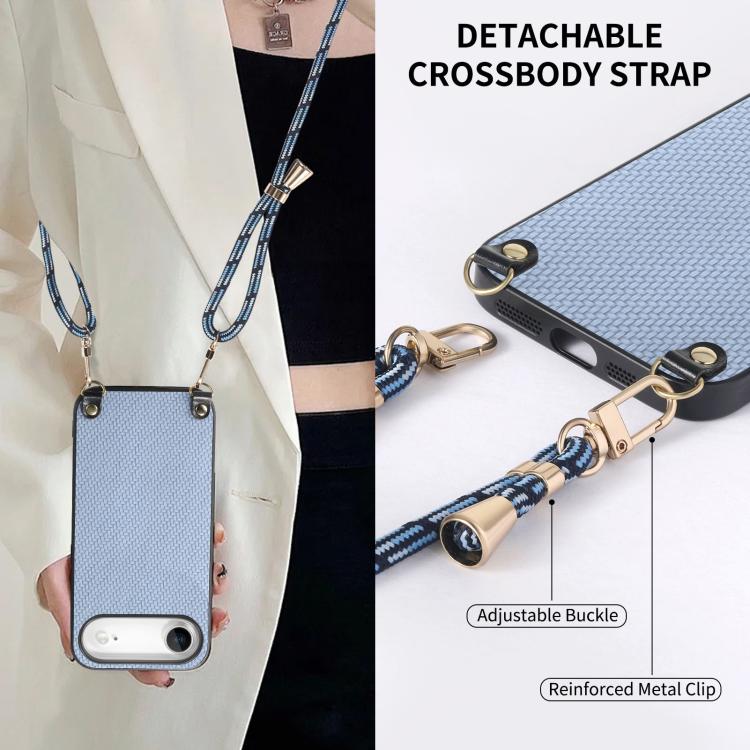 For iPhone Air Carbon Fiber Texture Leather Back Phone Case with Crossbody Strap