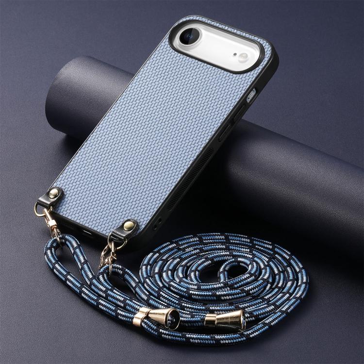 For iPhone Air Carbon Fiber Texture Leather Back Phone Case with Crossbody Strap