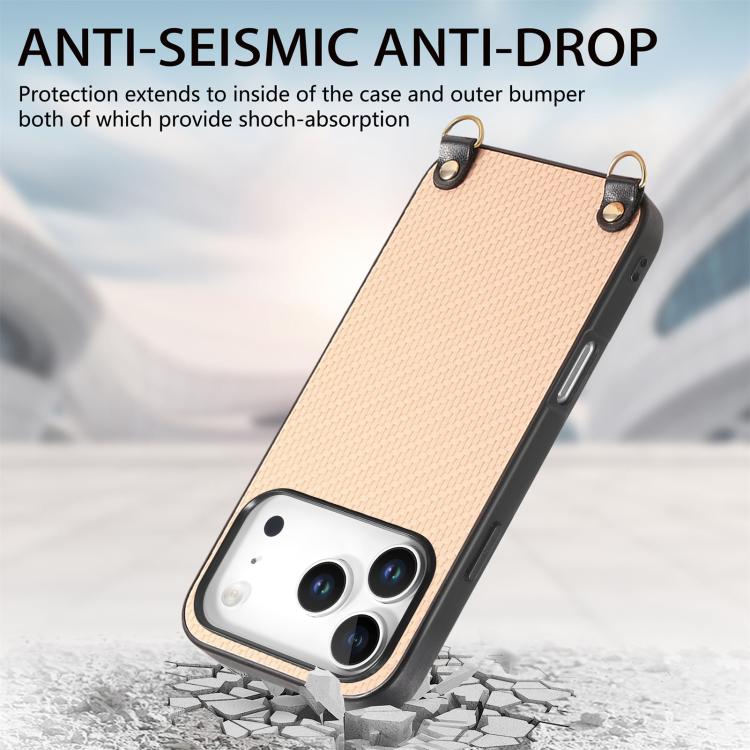 For iPhone 17 Pro Carbon Fiber Texture Leather Back Phone Case with Crossbody Strap