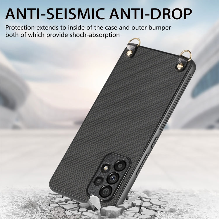 For Samsung Galaxy A54 5G Carbon Fiber Texture Leather Back Cover Phone Case with Crossbody Strap
