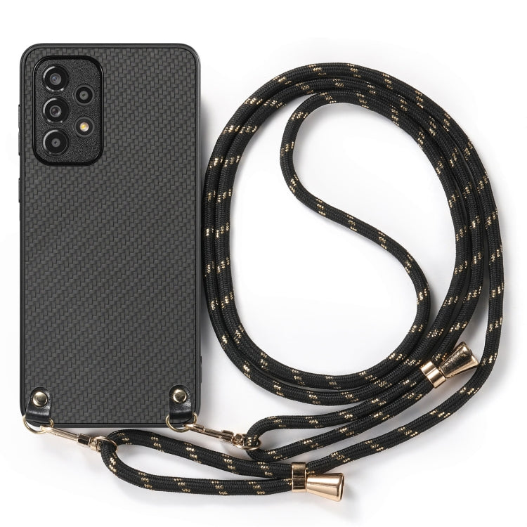 For Samsung Galaxy S23 Ultra 5G Carbon Fiber Texture Leather Back Cover Phone Case with Crossbody Strap