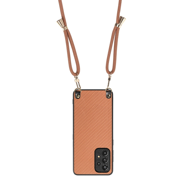 For Samsung Galaxy A13 4G Carbon Fiber Texture Leather Back Cover Phone Case with Crossbody Strap