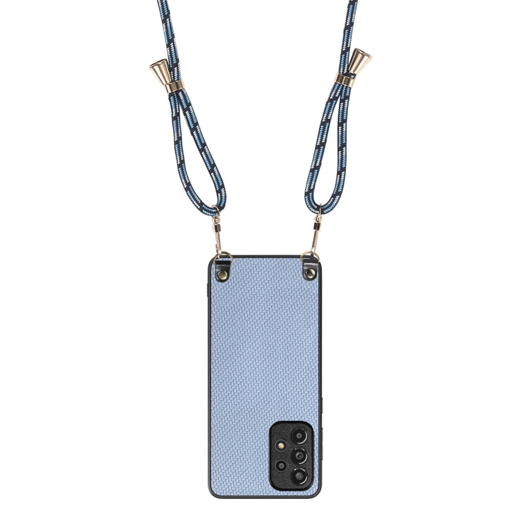 For Samsung Galaxy A21s Carbon Fiber Texture Leather Back Cover Phone Case with Crossbody Strap