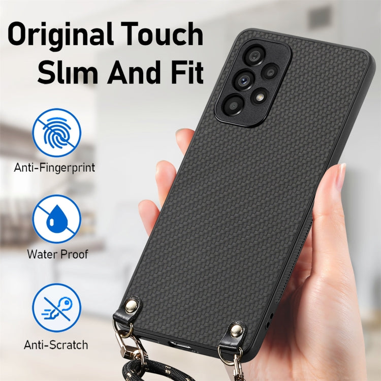 For Samsung Galaxy S20 Carbon Fiber Texture Leather Back Cover Phone Case with Crossbody Strap