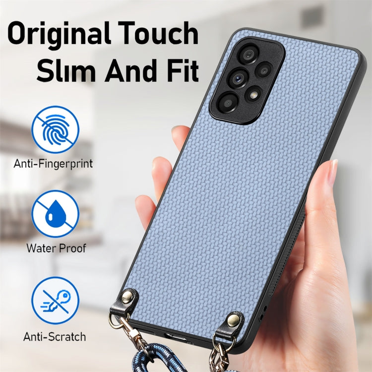 For Samsung Galaxy S20 Carbon Fiber Texture Leather Back Cover Phone Case with Crossbody Strap