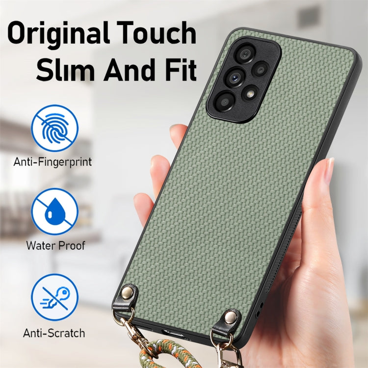 For Samsung Galaxy A71 4G Carbon Fiber Texture Leather Back Cover Phone Case with Crossbody Strap