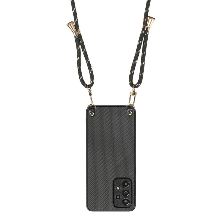 For Samsung Galaxy A23 Carbon Fiber Texture Leather Back Cover Phone Case with Crossbody Strap