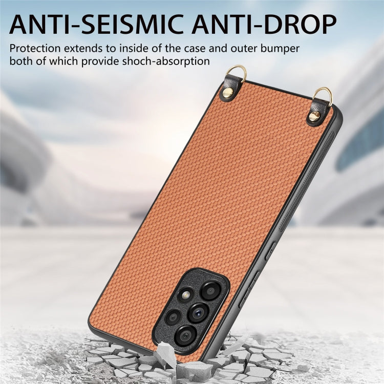 For Samsung Galaxy A12 Carbon Fiber Texture Leather Back Cover Phone Case with Crossbody Strap