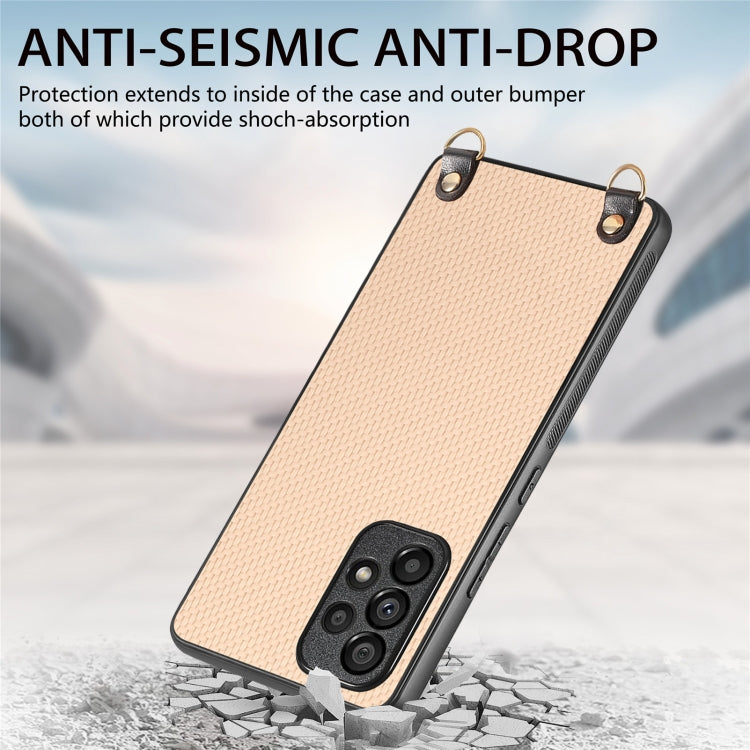 For Samsung Galaxy A53 Carbon Fiber Texture Leather Back Cover Phone Case with Crossbody Strap