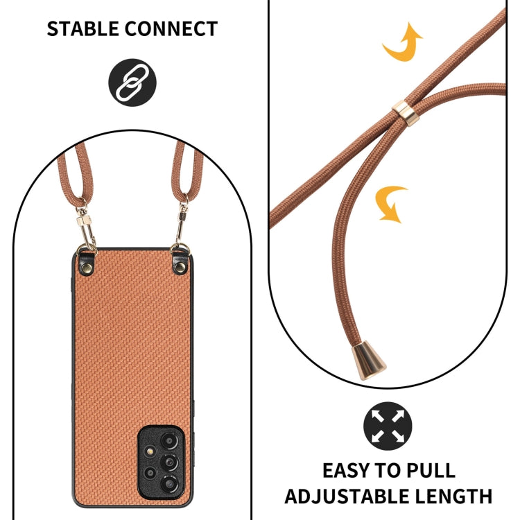 For Samsung Galaxy A30 / A20 Carbon Fiber Texture Leather Back Cover Phone Case with Crossbody Strap
