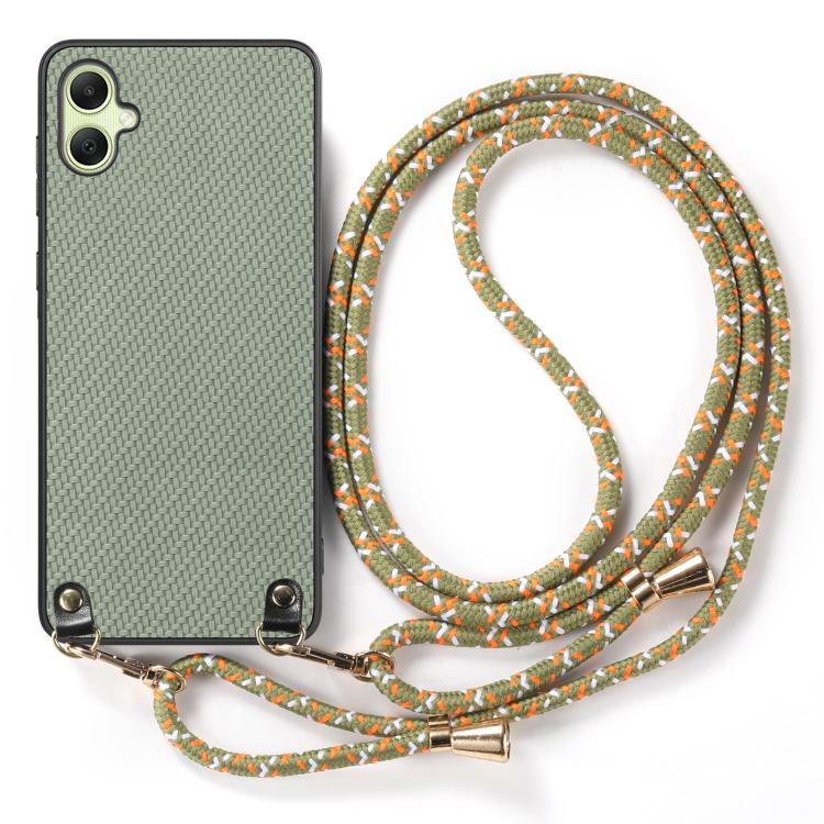 For Samsung Galaxy A05 Carbon Fiber Texture Leather Back Cover Phone Case with Crossbody Strap