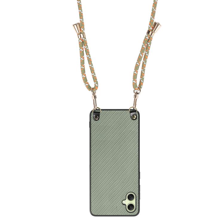For Samsung Galaxy A05 Carbon Fiber Texture Leather Back Cover Phone Case with Crossbody Strap