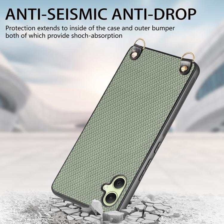 For Samsung Galaxy A05 Carbon Fiber Texture Leather Back Cover Phone Case with Crossbody Strap