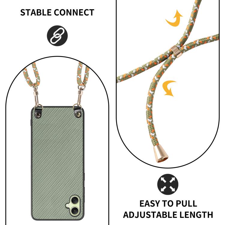 For Samsung Galaxy A05 Carbon Fiber Texture Leather Back Cover Phone Case with Crossbody Strap