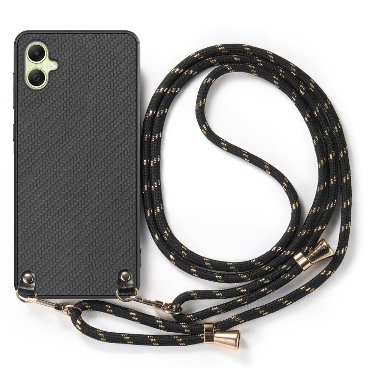 For Samsung Galaxy A05 Carbon Fiber Texture Leather Back Cover Phone Case with Crossbody Strap