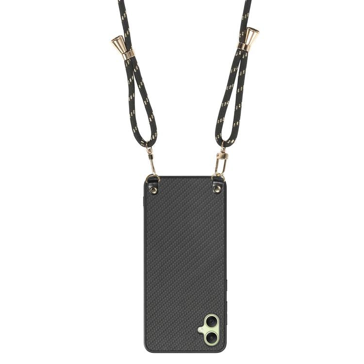 For Samsung Galaxy A05 Carbon Fiber Texture Leather Back Cover Phone Case with Crossbody Strap