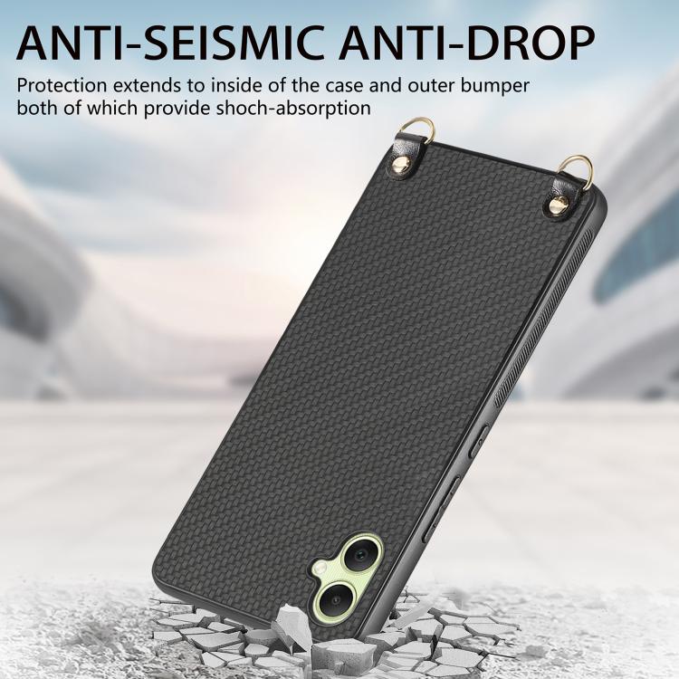 For Samsung Galaxy A05 Carbon Fiber Texture Leather Back Cover Phone Case with Crossbody Strap