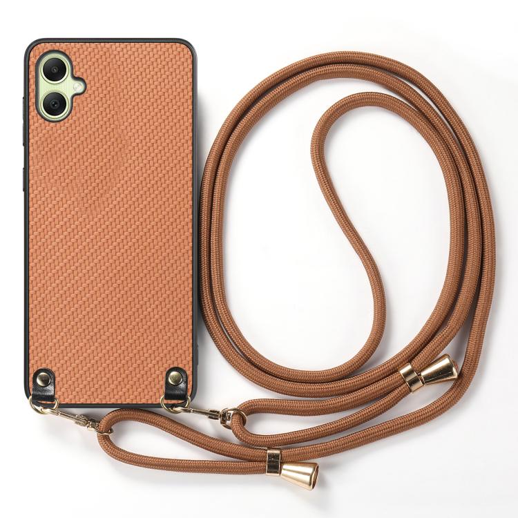 For Samsung Galaxy A05 Carbon Fiber Texture Leather Back Cover Phone Case with Crossbody Strap