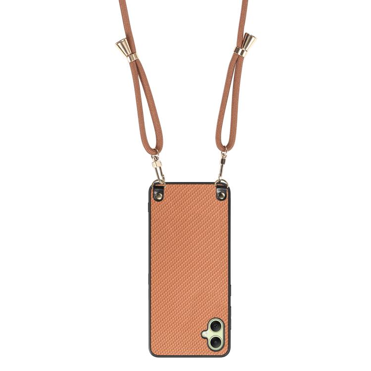 For Samsung Galaxy A05 Carbon Fiber Texture Leather Back Cover Phone Case with Crossbody Strap