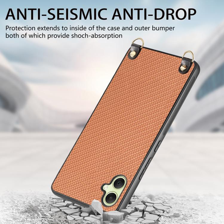 For Samsung Galaxy A05 Carbon Fiber Texture Leather Back Cover Phone Case with Crossbody Strap