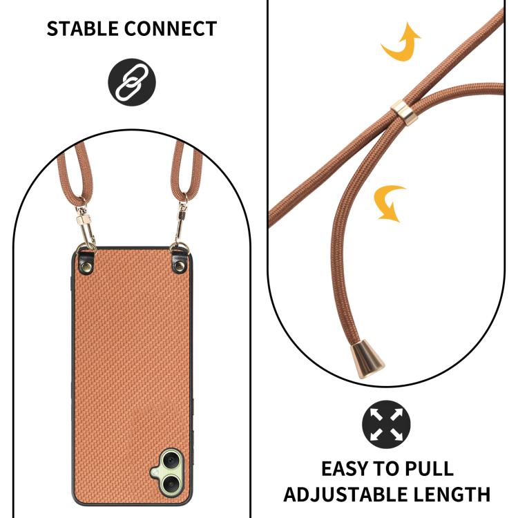 For Samsung Galaxy A05 Carbon Fiber Texture Leather Back Cover Phone Case with Crossbody Strap
