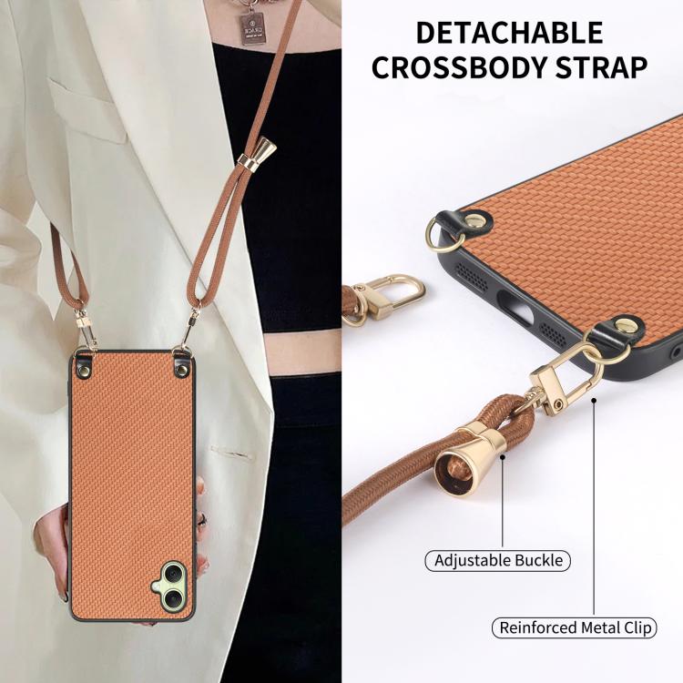 For Samsung Galaxy A05 Carbon Fiber Texture Leather Back Cover Phone Case with Crossbody Strap