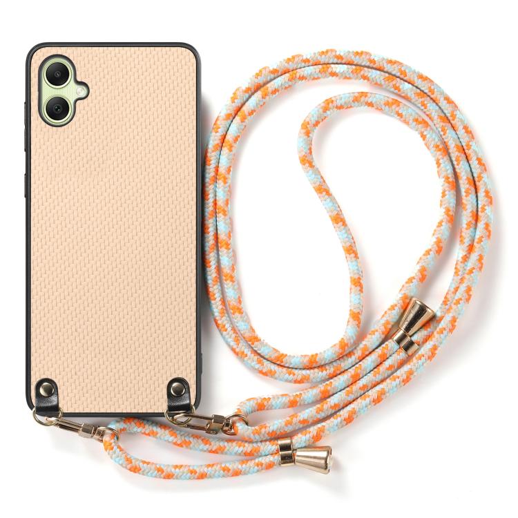 For Samsung Galaxy A05 Carbon Fiber Texture Leather Back Cover Phone Case with Crossbody Strap