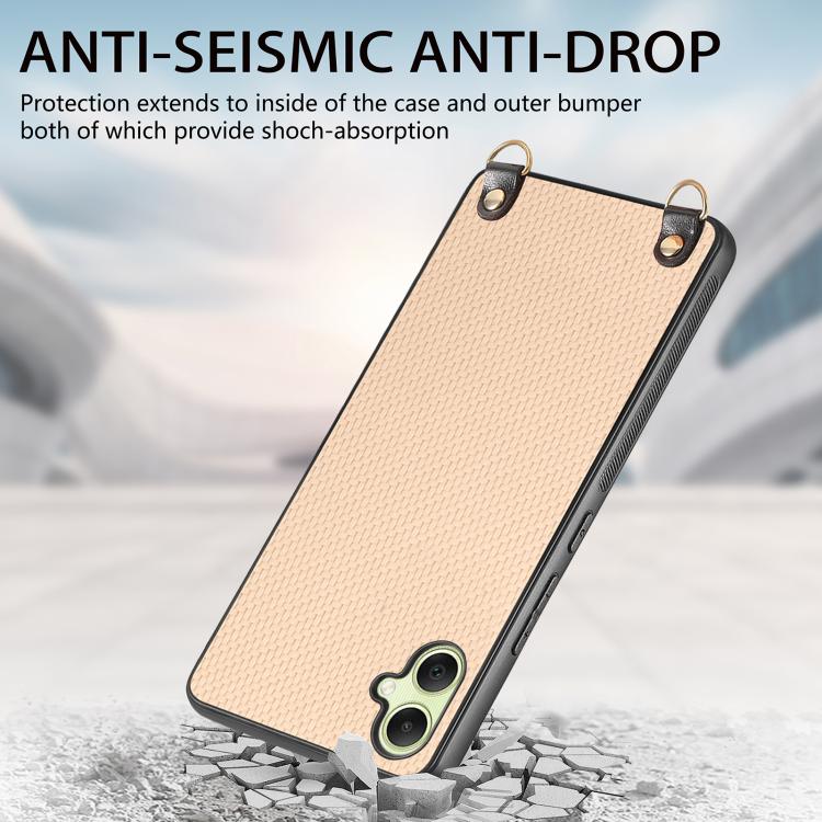 For Samsung Galaxy A05 Carbon Fiber Texture Leather Back Cover Phone Case with Crossbody Strap