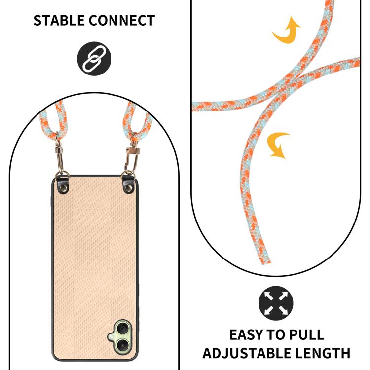 For Samsung Galaxy A05 Carbon Fiber Texture Leather Back Cover Phone Case with Crossbody Strap