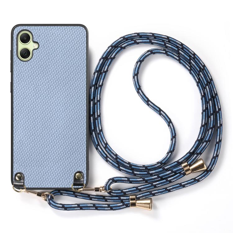 For Samsung Galaxy A05 Carbon Fiber Texture Leather Back Cover Phone Case with Crossbody Strap