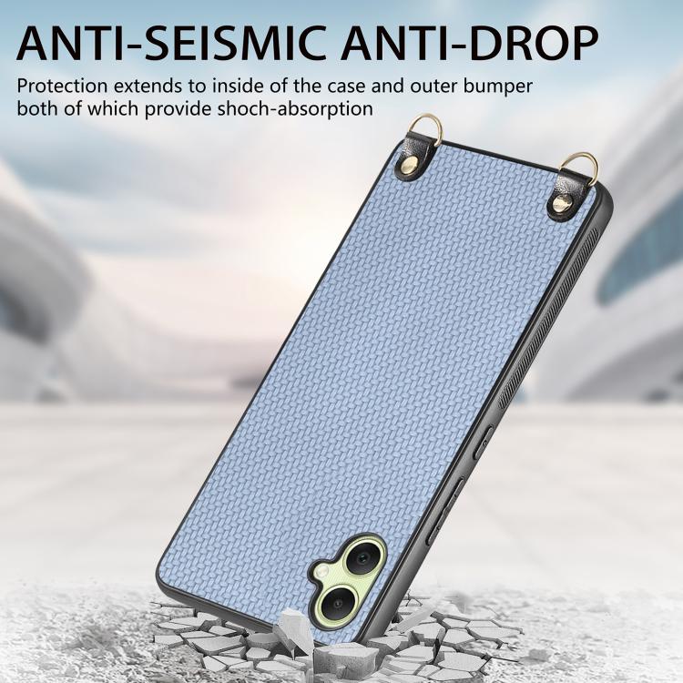 For Samsung Galaxy A05 Carbon Fiber Texture Leather Back Cover Phone Case with Crossbody Strap